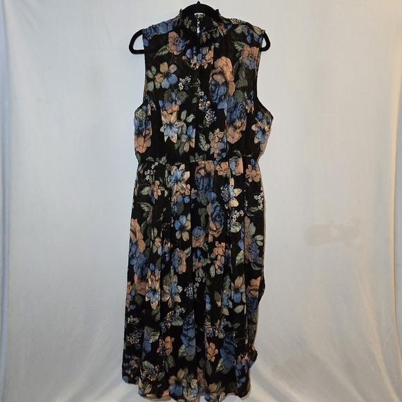 NWT Torrid Midi Clip Dot Mock Neck A-Line Dress Dark Floral Midi Dress, sz 2X - Picture 2 of 13